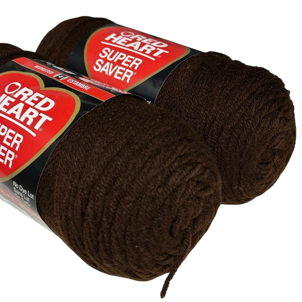 VTG Red Heart Super Saver Yarn COFFEE 0365 Acrylic 7oz NO DYE LOT ~ LOT‎ OF 2